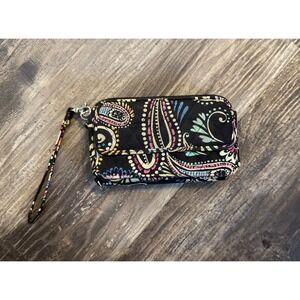 Vera Bradley All In One Crossbody Wristlet Wallet‎ Black Paisley Quilted